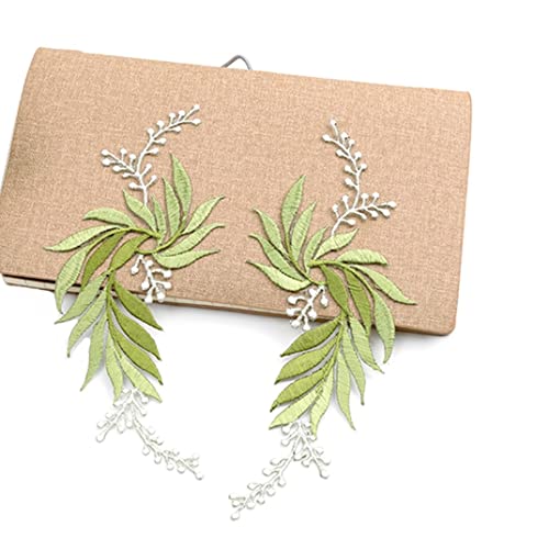 2 Pairs 7X3.1Inch Leaves Iron On Patch Leaf Embroidery Applique Lace Fabric Motif For Garment Curtain Pillow Blanket Trimming Shoes Jeans Clothes Embellishments (White) #TOP2