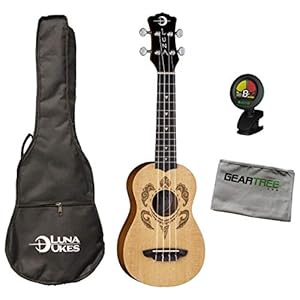 Luna UKE HONU SPR Honu Soprano Spruce Turtle Ukulele Bundle w/Gig Bag, Tuner, an