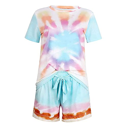 XXzhang Pigiama da Donna, Set da Salotto Tie Dye Set Pigiama Estivo Set da Pigiama a Maniche Corte Abbigliamento da Notte da Donna Pantaloncini da Notte Accogliente Set da Notte da Donna Regalo,Mult