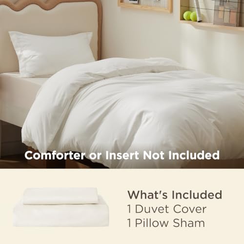 Image of Bedsure Twin /Twin XL Duvet Cover, Double Brushed Bedding Set, Cream White | For Kids & Adults, 68 inchx90 inch Comforter Cover, Hotel Luxury, All Season, Breathable, Easy Care, Lightweight, Zipper Closure
