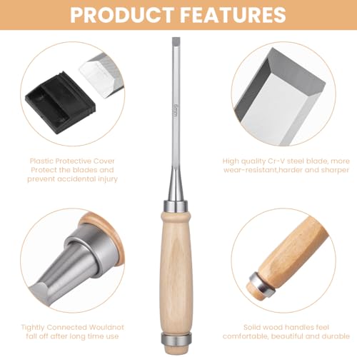Image of Serplex Wood Craft Chisel Set For Wood Craft, 4pcs Multi-Size Bevel-Edge | Craft Chisels With Wooden Handle And Chrome Vanadium Steel Construction For Trimming, Shaping, Detailing Tasks Duties