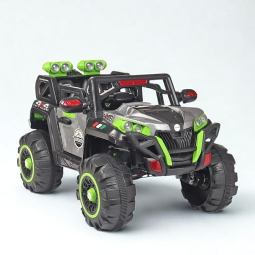 Image of Little Pup Battery Operated 4x4 Big Size 12V Battery Ride On Truck, Jeep for Kids Drive 2 to 10 Years | Motor for Steering | Remote Control | Suspensions | Jumbo Driving Car (Grey Green)