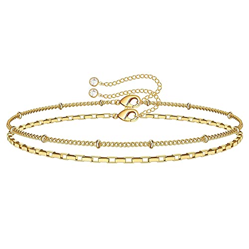 Pulsera de oro amarillo para mujer, chapado en oro de 14 quilates, pulsera ajustable en capas, delicada y simple, regalo de joyería para mujer, Sin piedras preciosas Cover