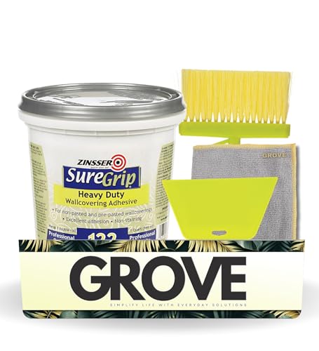 Zinsser SureGrip High Strength Clear Wallcovering Adhesive 1 qt Bundle with Microfiber Cloth + Paste Brush + Smoothing Tool - Strong Adhesion for Vinyl Wallpaper and Easy Positioning - (4 Items)