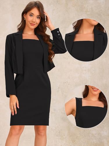 Allegra K Business Blazer Dress Suit Sets for Women Casual Long Sleeve Blazer and Sleeveless Dresses Work Office Outfits2
