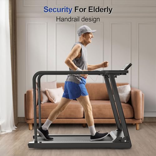 Image of Walking Treadmill for Senior with Long Handrail, Portable Foldable Exercise Treadmill with Stable and Safe Structural Design and Large LED Display 300 Lbs Capacity for Home /Office