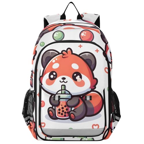 Cute Red Panda with Bubble Kids Backpack for Boys Girls Bookbags School Elementary Backpack School Bags Casual Daypack with Reflective Strip