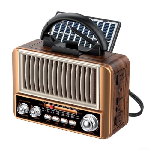 Radio AM/FM/SW portable solaire rechargeable sans fil avec lecteur USB carte TF marron