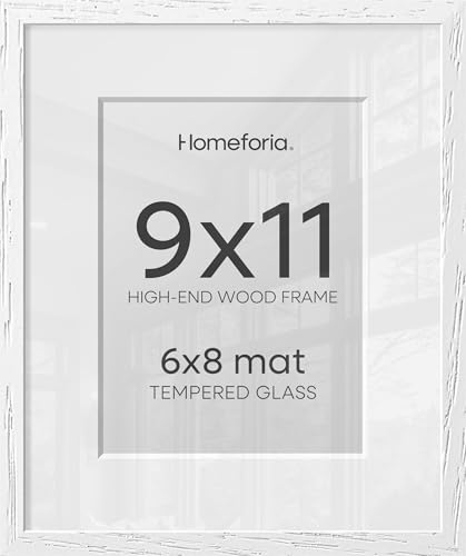 Image of Homeforia 9x11 White Oak Picture Frame, High-End Wood, 6x8 Mat, Glass | High End Solid Oak Wood, Tempered Glass, Acid-Free 6x8 Removable Mat, 9x11 Edge-to-Edge Display 11x9, Wall Kit, Set Of 1