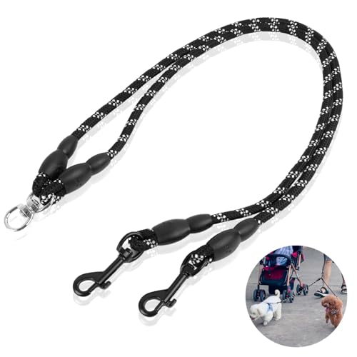 Jecdfs 1pcs Hundeleine Doppelleine für 2 Hunde,schleppleine für kleine Hunde,Verstellbare Doppelleine aus Kletterseil, Keine Verwicklung, Sicher und Robust,Schwarz