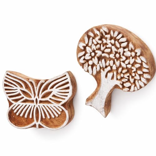 Image of Hashcart | Set of 10 | Handmade Multi Shapes & Religious Wooden Printing Blocks for Scrapbooking | Kids Project | Art Craft | Stamps for Tattoo Print | Project Making