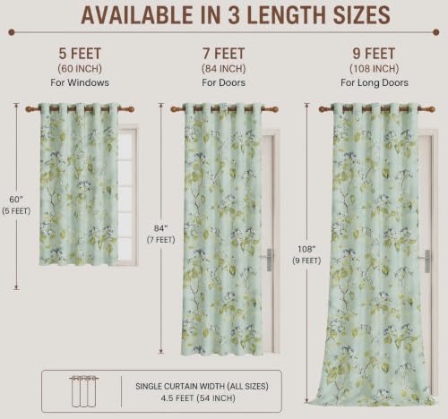 Image of Clasiko Cotton Sheer Curtain Set of 2 | 54x60 Inches /5 Feet | Linen Texture | Sage Dew | 40% Light Filtering | 54x60 Inches | Printed Window Curtain for Living Room, Bedroom