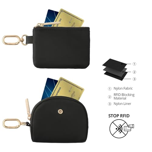 Image of Keychain Wallet Mini Zip Around Wristlet Wallets for Women Detachable Dual Pouch Wristlet Portable Coin Purse Small Wallets With RFID Blocking (Black & Gold Hardware)