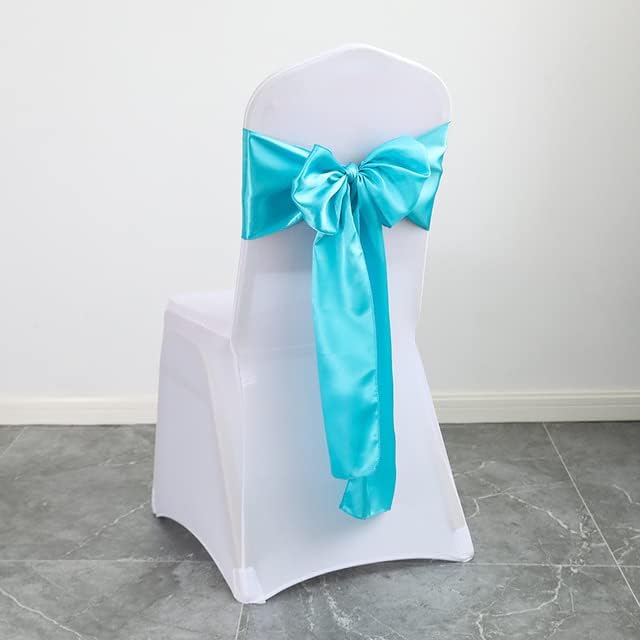 25pcs Satin Chair Sash Wedding Chair Ribbon Bow Hotel Banquet Decoration Event Party Supplies-Navy Blue(Turquoise)