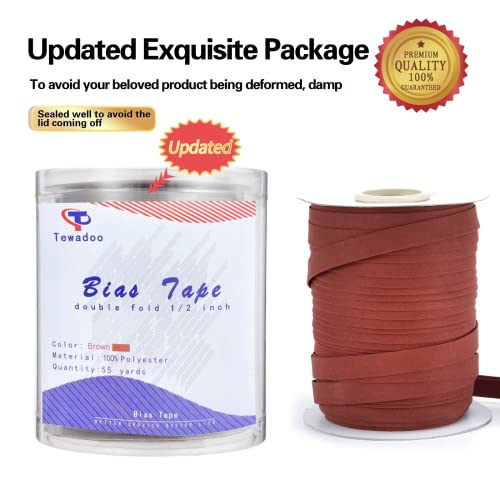 Bias Tape, Double Fold Bias Tape 1/2 Inch Continuous Bulk Bias Tape For Sewing, Quilting, Binding, Hemming, Apparel Craft, Polyester, Non-Stretch(13Mm, 55 Yards, Brown) #TOP6