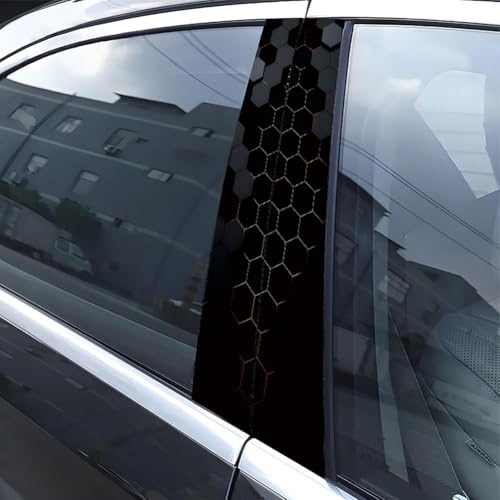 Image of 2pcs 3D Honeycomb Graphics Vinyl Car Stickers, Waterproof Sun Protection Scratch Cover B-Pillar Stickers, Personalized DIY Vehicle Door Pillar, Long-Lasting Decor Auto Accessory (Black)