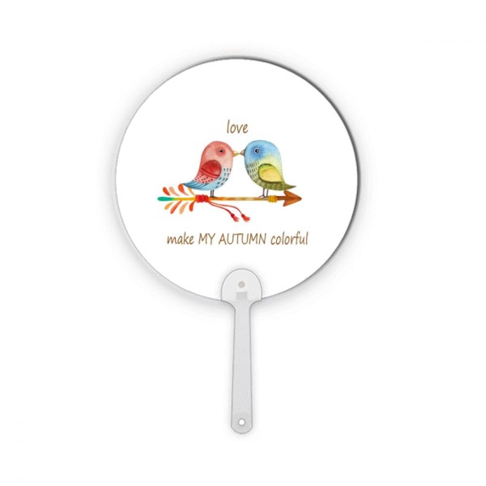 Éventail portable rond en plastique avec oiseaux d'automne multicolores