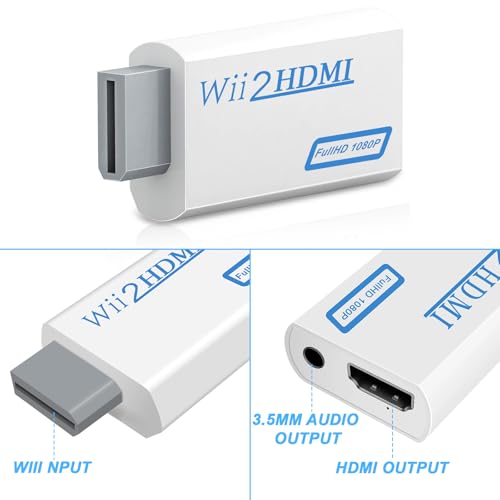 Image of Herfair Wii to HDMI Adapter, 1080P Wii HDMI Adapter, Wii2HDMI Converter for Nintendo Wii /Wii U, Supports All Display Modes with 3.5mm Audio Jack Connector to HDTV Smart TV