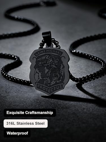 Image of U7 Saint Michael Necklace for Men,Stainless Steel /18K Gold Plated St Michael Archangel /Saint Benedict /Saint Christopher Pendant Amulet Necklace for Men Women