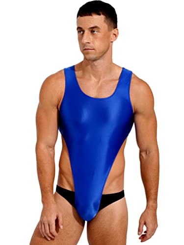 Liiyii Men's Suspender Jockstrap Swimsuit One Piece High Cut Thongs Leotard Stretch Mankini Bodysuit Blue X-Large #TOP5