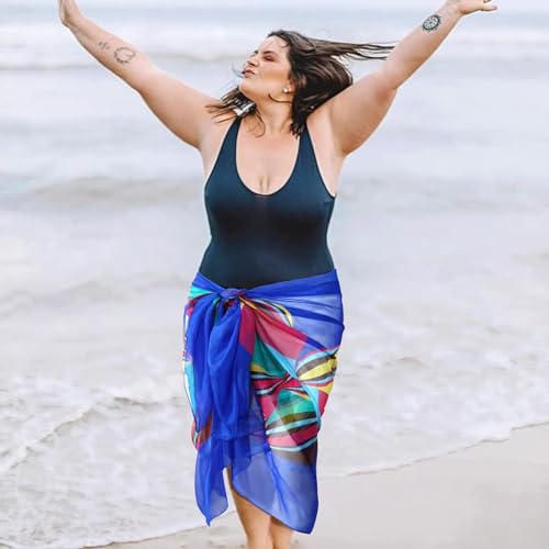 GERINLY Chiffon Thin Sarong Wrap: Geometrical Design Plus Size Beach Cover Up for Swimsuit Vacation Outfit Lightweight4