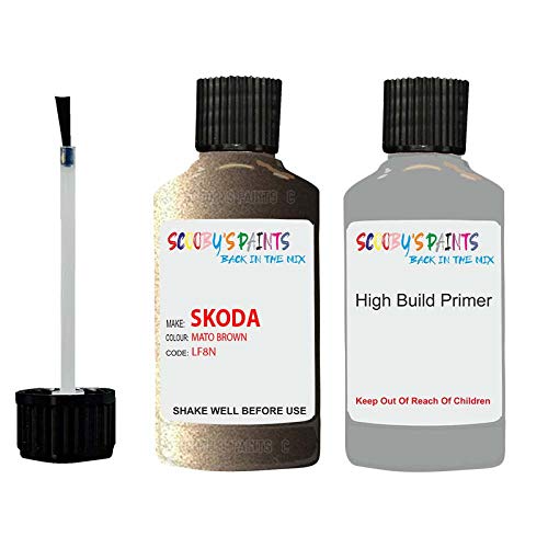 Scoobys Paints Back In The Mix Mato Brown Lf8n Car Paint Touch Up Scratch Repair Compatible With Skoda Brown - Car Paint Touch Up Mato Brown Lf8n With Anti Rust Grey Primer