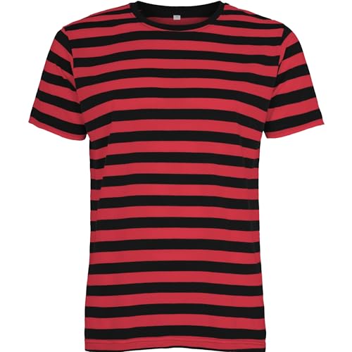 Compatible con Mantis – Camiseta retro de rayas para hombre, diseño marino, manga corta, cuello redondo, certificado Oeko-Tex 100, algodón en conversión, vegano, rojo, XL