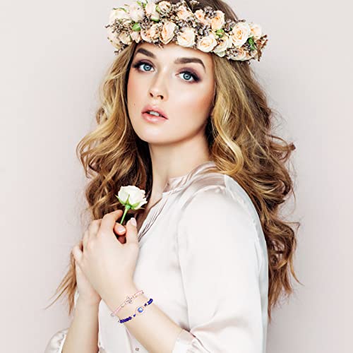 Yolev 12 Pcs Evil Eye Bracelets Protection Bracelet Charm Bracelet for Women Blue Eye Jewelry Gift for Women Girls