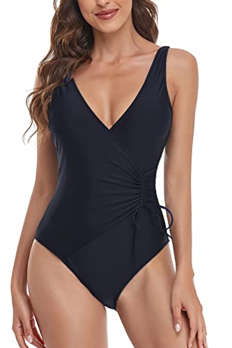 JFAN Bañador para Mujer Escote en V Trajes de Baño de Una Pieza para Mujer Cordón Bikinis Push Up Monokini Negro S