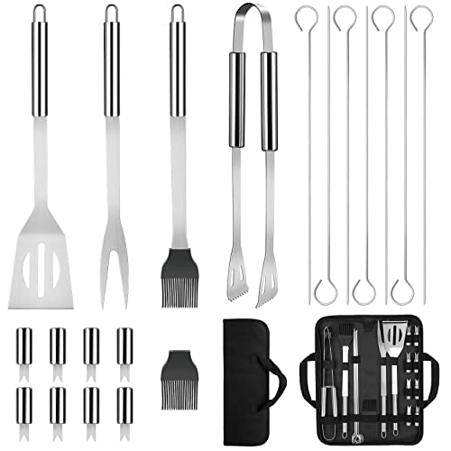 Aiglam 20pcs Ustensiles Barbecue, Kit Barbecue Acier Inoxydable Accessoires Barbecue Outils Ensembles de Cuisine Set BBQ Grill Accessoires avec Pince Barbecue