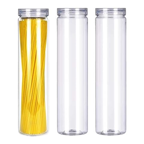 SCWBOEII 3Pcs Clear Plastic Food Storage Jar with Lid, Round Transparent Storage Container for Spaghetti,Pasta and Dry goods (2.1" Diameter x 11.8" Height) (Round) Cover