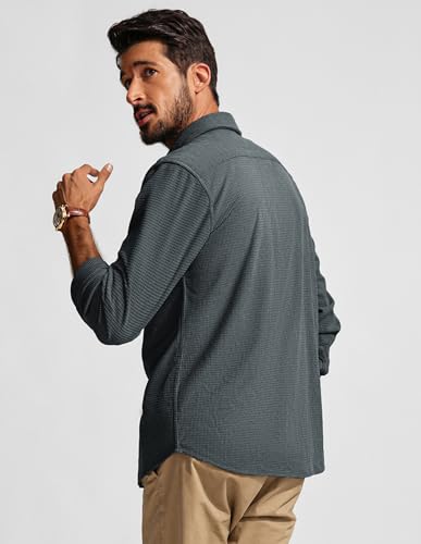 Pj Paul Jones Men'S Casual Button Up Shirt Long Sleeve Fashion Texture Button Down Shirt Dark Grey thumb #2