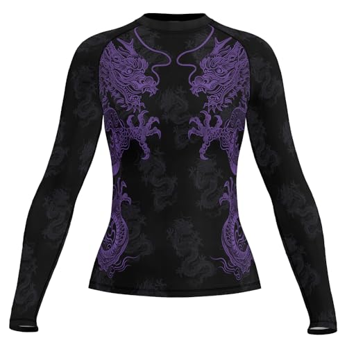RASHNINJA Womens Dragon Training Shirt Long Sleeve Rash Guard for BJJ MMA Grappling and Combat Fitness (US Alpha XX-Small Regular Regular V11)