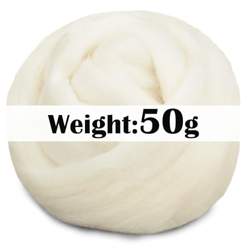Image of Mayboos 1.76oz White Natural Wool Roving, Needle Felting Wool | Wool for Needle Felting White Color for Wet /Dry Felting Handcrafts and Spinning