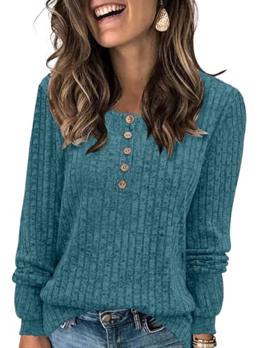 Image of DB MOON Womens Lightweight Sweaters 2026 Long Sleeve Henley Shirt Fall Casual Crewneck Tunic Tops