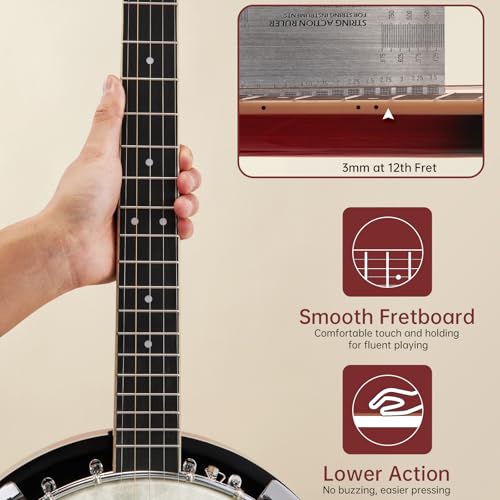 Image of Kmise Banjo, 5 String Banjos with Remo Head Full Size 38 Inch Closed Back with Removable Resonator, Strings Pack, Finger Picks, Strap, Case, Tuner Set Accessories for Starter Adults Beginner Gift