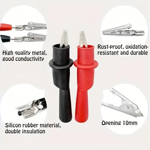 Image of Replacemen Push-on Alligator Clips for Multimeter Test Lead,2 Pcs (2 PCS)