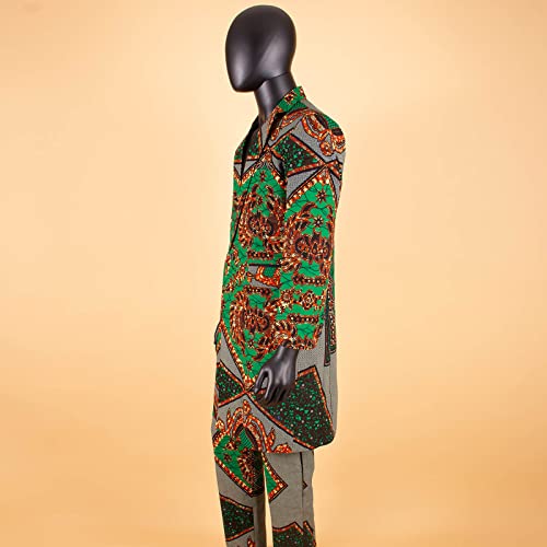 African Men Clothing One Button Slim Fit Suit Print Long Jacket Coats+Pants Set Dashiki Outfit3