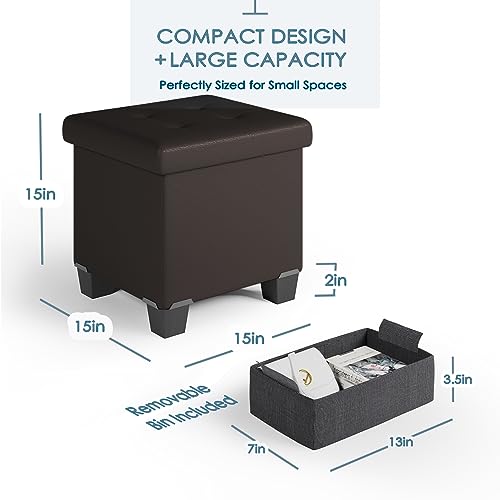 Storage-Ottoman-Cube-with-Storage-Bin-15-In-Square-Ottoman-with-Storage-for-Living-Room-and-Bedroom-Small-Ottoman-Foot-Rest-Brown-Storage-Chest-Max-660lbs-Foot-Stools-Ottoman-Faux-Leather-Ottoman Storage Ottoman Cube with Storage Bin 15 In Square Ottoman with Storage for Living Room and Bedroom Small Ottoman Foot Rest Brown Storage Chest Max 660lbs Foot Stools Ottoman Faux Leather Ottoman