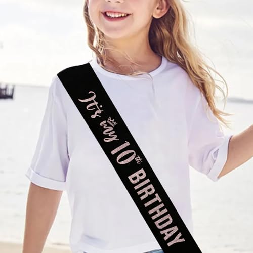 Image of It's My 10th Birthday Sash, Double Digit 10 Girls Stain Sash ,Glitter Ten Birthday Gifts ,Happy 10th Birthday Party Decorations
