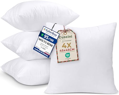 Utopia Bedding Set di 4 Cuscini, 45 x 45 cm Imbottitura per Cuscini, Cuscini Divano, Cuscino Interno (Bianco)