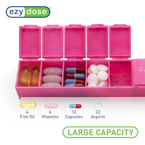 Image of EZY DOSE Weekly (7-Day) Daily Pill Case, Medicine Planner, Vitamin Organizer, Supplement Container, Convenient and Easy to Use, Large Compartments, Pink, Travel-Friendly, Made in The USA, BPA Free