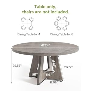 LITTLE TREE Round Dining Table for 4-6 People, 47 Inches Dining Room Table with Wooden Pedestal Base, Grey Dinner Table, Circle Kitchen Table for Dining Room, Kitchen, Living Room(Table Only) LITTLE TREE Round Dining Table for 4 6 People 47 Inches Dining Room Table with Wooden Pedestal Base Grey Dinner Table Circle Kitchen Table for Dining Room Kitchen Living RoomTable Only