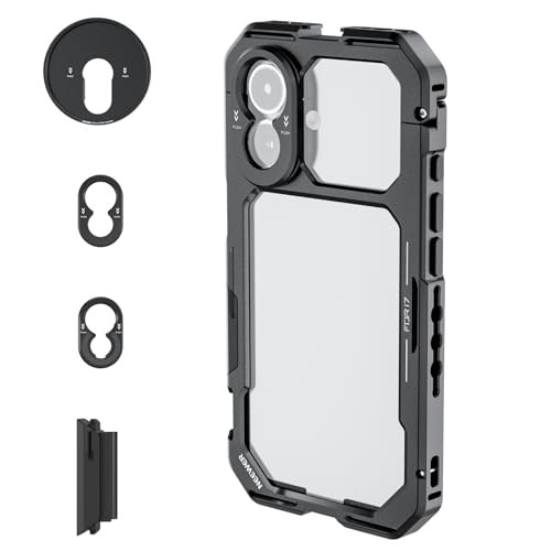Image of NEEWER Phone Cage Compatible with iPhone 17 Only, Quick Release Video Rig Stabilizer Accessories Kit with 67mm Filter Ring, 17mm Lens Backplate, T Mount Adapter, Camera Control Cap, PA158 (Black)