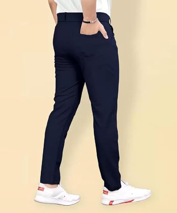 Image of Men's Slim Fit Casual Trousers Combo Pack of 2 | Stretchable Formal Pants for Men | Mid Rise Smart Office & Casual Wear Ankle Length Trouser
