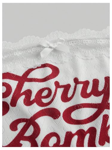 Women's Y2k Letter Cherry Graphic Tube Crop Top Lace Trim Bow Sleeveless Bandeau Tops3