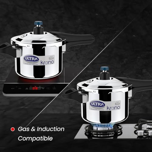 Image of Ultra Triply Krono Pressure Cooker 5.5 Litre | Whistle Counter | Spillage Control | AISI 304 Food Grade Stainless Steel Cooker | 5 Years Warranty | 1.2 MM Lid Thickness | Induction Compatible
