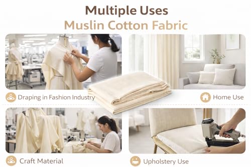Image of Premium Muslin Fabric 5 Meter - Professional Draping Cloth for Fashion Prototyping, Curtain, Craft, Upholstery & Sewing Material