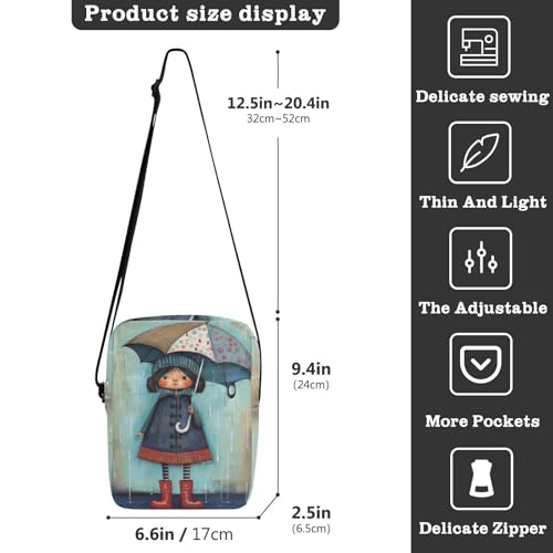 messenger bags Crossbody Bags For Women Shoulder Hand Bags Adjustable Strap for School School- Rainy Day Cute Girl3