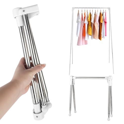 XTDMJ Tragbarer Wäscheständer, faltbar, 33–71,1 cm, tragbarer Reise-Kleiderständer, zusammenklappbare Kleiderstange, Kleiderständer für Zuhause, Wäsche, Camping, Reisen, Outdoor, Weiß
